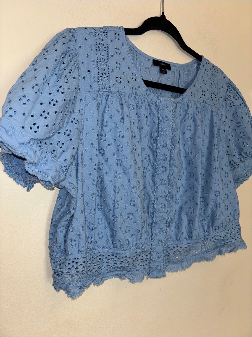 J Crew Babydoll Cropped Top Sz XXL Eyelet Lace 100% Cotton Lined Ruffles Dainty - Picture 3 of 9